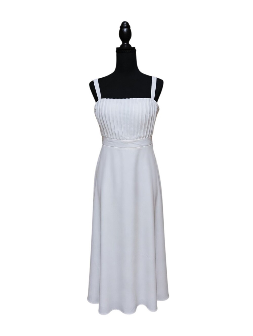 Classic White Pleated Bodice A-Line Dress